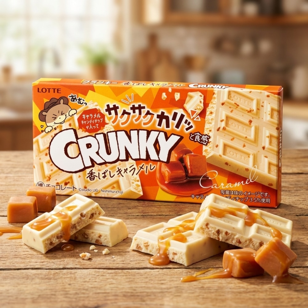 Lotte Crunky Chocolate Caramel Crunchy White Chocolate Bar pic 2 | Snack Affair Archives