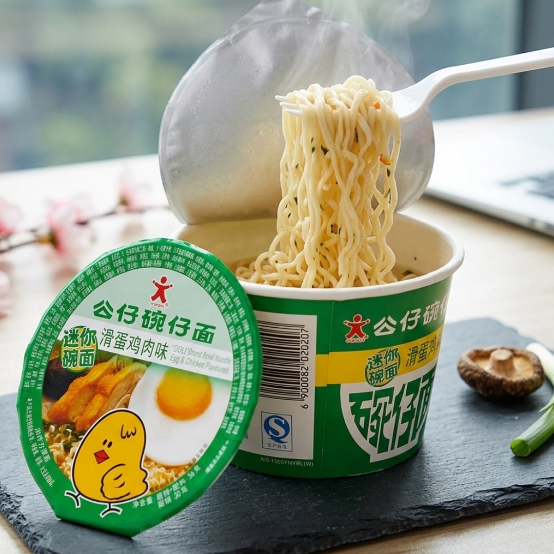 Doll brand mini bowl noodles vegetarian silky egg chicken style | Snack Affair Archives Doll brand mini bowl noodles - vegetarian silky egg chicken style