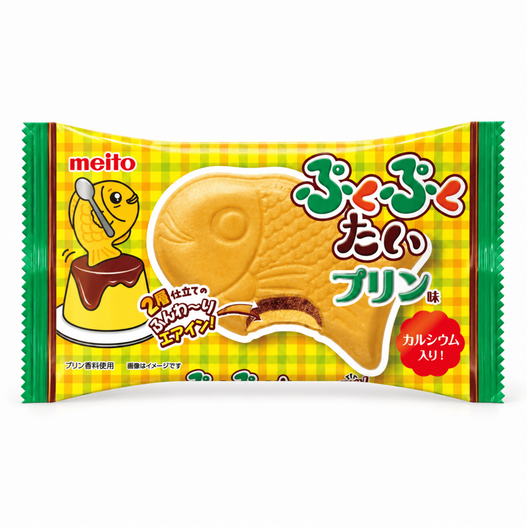 Meito Puku Puku Tai Pudding Flavour White Background Front | Snack Affair Archives Meito Puku Puku Tai Pudding Flavour - White Background Front