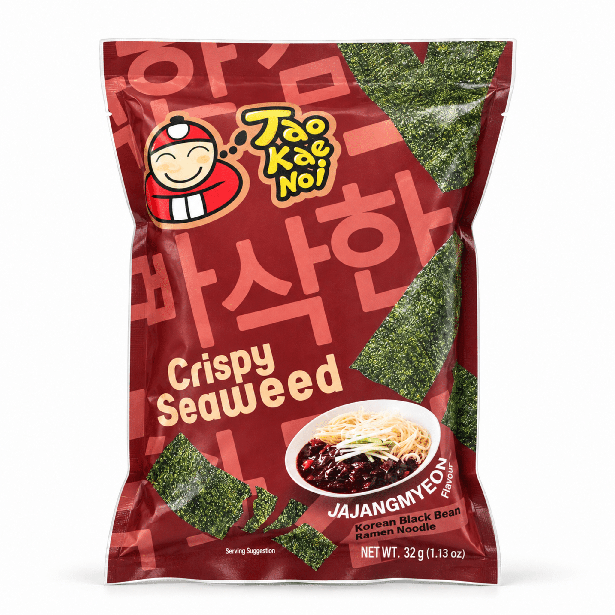 Tao Kae Noi Jajangmyeon Crispy Seaweed 32g White Background Front | Snack Affair Archives Tao Kae Noi Jajangmyeon Crispy Seaweed 32g - White Background Front