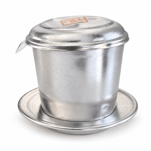 Close-up of a silver metal trash can with a domed lid and a small red sticker on topideally a label on the lid.